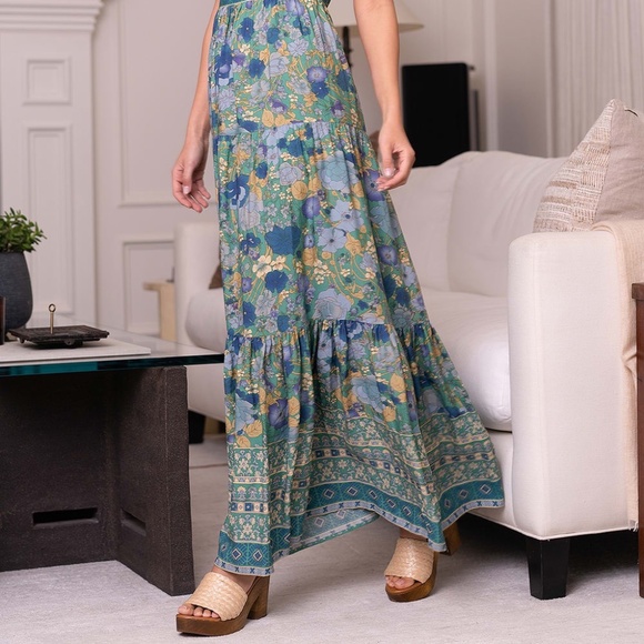 Lulus Green Multi Floral Print Maxi Dress - M - Picture 7 of 10